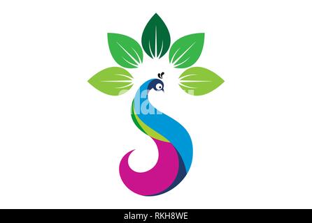 Bellezza peacock lettera s lascia icona logo vector concept design piatto Foto Stock