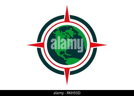Compass Globo mondo icona logo vector concept design piatto Foto Stock