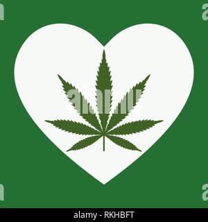 Il simbolo del cuore con foglie di cannabis all'interno. Cuore di marijuana. Isolato illustrazione vettoriale Illustrazione Vettoriale