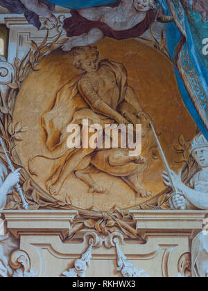 Torino Piemonte, Italia - 21 Giugno 2012: 'Villa Tesoriera' (architetto Giacomo Maggi, 1713-1715). Affresco raffigurante San Giorgio che uccide il drago, overto Foto Stock