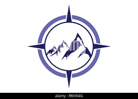 icona del logo astratto della bussola di montagna Illustrazione Vettoriale