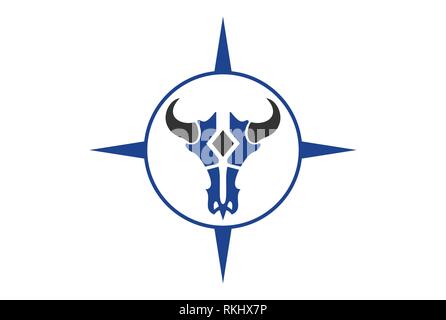 icona del logo vettoriale della bussola del cranio toro Illustrazione Vettoriale