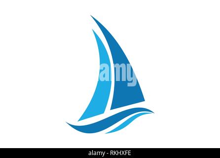 icona astratta del logo delle onde della barca a vela Illustrazione Vettoriale