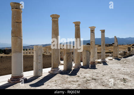 Il lato ovest di STOA (portico) del tardo romana Agora, Tripolis sul meandro, Yenicekent, Turchia. Foto Stock