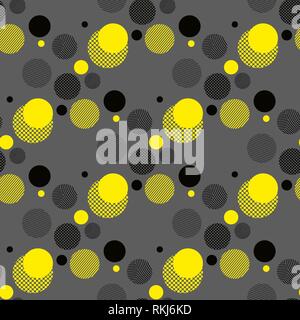 Vettore universale geometrica di moda seamless pattern. Appartamento ripetuta alla moda di elementi di design in nero, bianco, giallo, stile di Memphis. Per il pacchetto Illustrazione Vettoriale