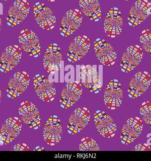 Uova di Pasqua in piazza set colorato felice vettore geometrico pattern su sfondo viola Illustrazione Vettoriale