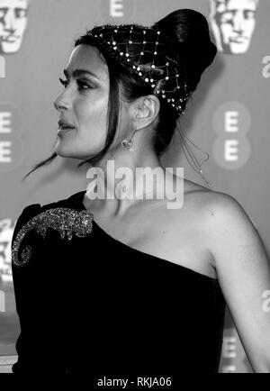Feb 10, 2019 - Salma Hayek frequentando EE British Academy Film Awards 2019 - vista alternativa, Royal Albert Hall di Londra, Regno Unito Foto Stock