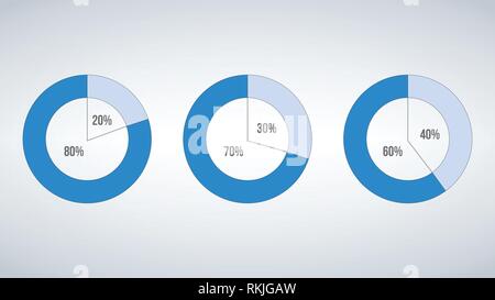 Set di cerchio diagrammi di percentuale per infographics. Illustrazione di vettore isolato su sfondo moderno. Illustrazione Vettoriale