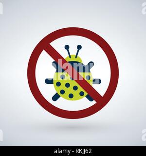Bug stop. icona parassita. Illustrazione Vettoriale di spuntare warning. Bug tick pericolo segno incrociato vettore icona piatta. Tick acaro attenzione bug Illustrazione Vettoriale