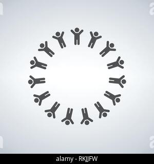 Un folto gruppo di persone a forma di cerchio . Illustrazione di vettore isolato su sfondo moderno Illustrazione Vettoriale