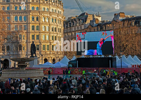 Londra, UK, 10 febbraio, 2019. La celebrazione del Capodanno cinese a Trafalgar Squaren Londra, Regno Unito. Credito: Harishkumar Shah/Alamy Live News Foto Stock