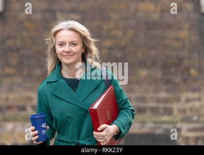 Londra 12 febbraio 2019, Elizabeth Truss MP Primo segretario al Tesoro arriva in una riunione del gabinetto a 10 Downing Street, Londra Credit Ian Davidson/Alamy Live News Foto Stock