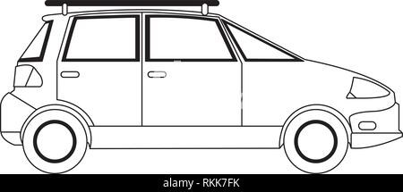 Familiarità auto veduta laterale del veicolo in bianco e nero Illustrazione Vettoriale