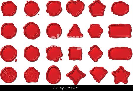 Vector sigillo di cera rossa set di timbri Illustrazione Vettoriale