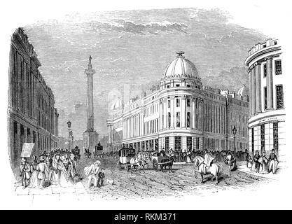 Negli anni 1825-1840 il centro di Newcastle-upon-Tyne, Inghilterra fu ricostruito. Questa è stata in gran parte opera di tre uomini, John Dobson, un architetto, Richard Grainger, un builder e John Clayton città impiegato. Tutte e tre le strade hanno chiamato dopo di loro e questo è Grainger Street Foto Stock