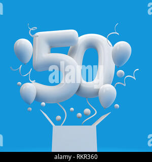 Felice cinquantesimo compleanno sorpresa palloncino e box. Il rendering 3D Foto Stock