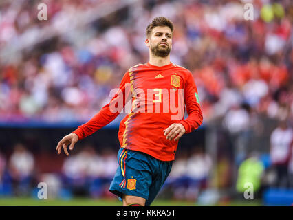 Mosca, Russia - Luglio 1, 2018. Spagna national football team defender Gerard Pique durante la Coppa del Mondo FIFA 2018 Round di 16 corrispondono Spagna vs Russia. Foto Stock