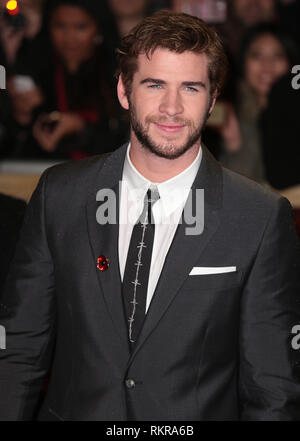 Liam Hemsworth arriva alla fame giochi: Incendio Premiere mondiale a l'Odeon, Leicester Square Foto Stock