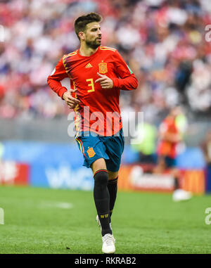 Mosca, Russia - Luglio 1, 2018. Spagna national football team defender Gerard Pique durante la Coppa del Mondo FIFA 2018 Round di 16 corrispondono Spagna vs Russia. Foto Stock