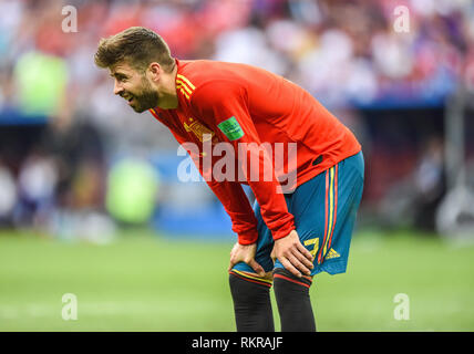 Mosca, Russia - Luglio 1, 2018. Spagna national football team defender Gerard Pique durante la Coppa del Mondo FIFA 2018 Round di 16 corrispondono Spagna vs Russia. Foto Stock