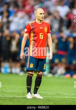 Mosca, Russia - Luglio 1, 2018. Spagna nazionale di calcio centrocampista Andres Iniesta durante la pena shootout in Coppa del Mondo FIFA 2018 Round di 16 corrispondono Foto Stock