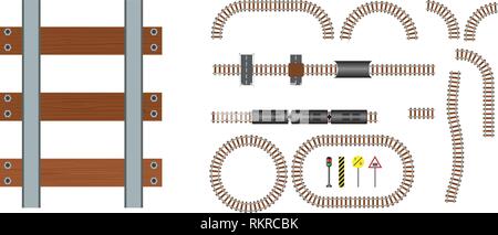 Vettore ferrovia e vie di elementi da costruzione. Pista ondulata struttura per traffico illustrazione del treno Illustrazione Vettoriale