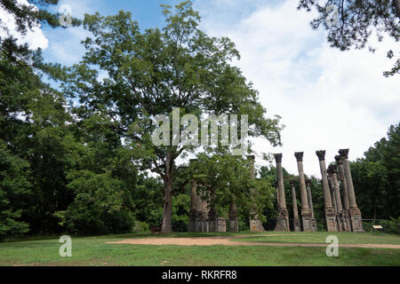 Rovine di Windsor in Mississippi, Stati Uniti. Colonne della più grande antebellum Revival Greco mansion mai costruito nello stato. Fu distrutto da un incendio Foto Stock