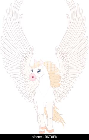 Vector cartoon bianco cavallo pegasus clip art Illustrazione Vettoriale