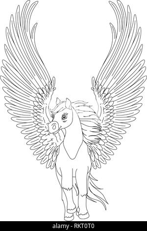 Vector cartoon bianco cavallo pegasus clip art Illustrazione Vettoriale