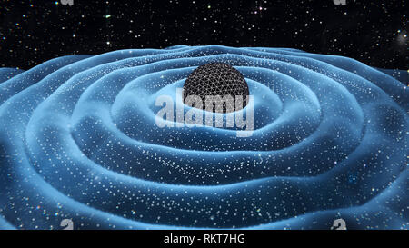 Onde di gravitazione attorno al buco nero nello spazio 3D illustrazione Foto Stock