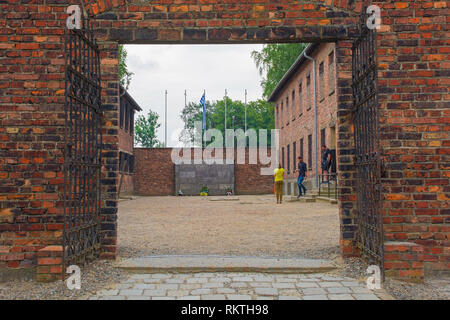 Oswiecim, Polonia - 11 luglio 2018. I visitatori del campo di concentramento di Auschwitz Foto Stock