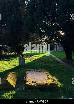 Sunbeam su una lapide nel cimitero vecchio Foto Stock