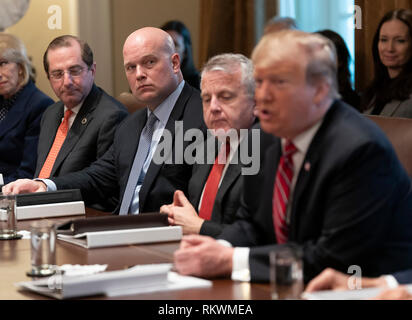 Washington DC, Stati Uniti d'America. 12 Feb, 2019. Deliberando Procuratore Generale Matteo G. Whitaker partecipa a una riunione del gabinetto, 12 febbraio 2019 presso la Casa Bianca di Washington, DC. Credito: Chris Kleponis/Piscina via CNP /MediaPunch Credito: MediaPunch Inc/Alamy Live News Foto Stock