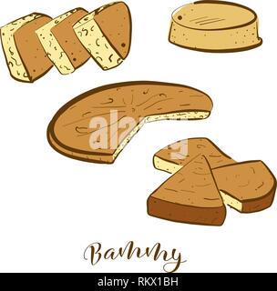 Schizzi colorati di Ingaggiami pane. Vettore di disegno di pasta alimentare, usualmente noto in Giamaica. Pane colorato illustrazione serie. Illustrazione Vettoriale