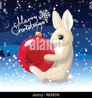 Vector Merry Christmas Xmas carino cartolina invernale Illustrazione Vettoriale