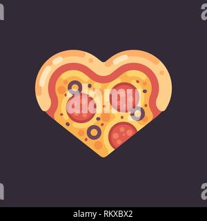 A forma di cuore ad pizza icona piatta Illustrazione Vettoriale