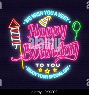 Insegna al neon happy birthday su sfondo nero Foto stock - Alamy