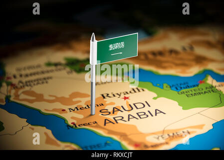 Arabia Saudita marcati con un contrassegno sulla mappa Foto Stock