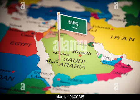 Arabia Saudita marcati con un contrassegno sulla mappa Foto Stock