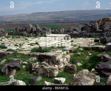 Mediterraneo orientale civiltà. Età del ferro. Syro-Hittite. L'Ain Dara. Tempio. Fouded: c. 1300 BC-740 BC. Vista dei resti. Afrin distretto. Repubblica araba siriana. Foto scattata prima di siria guerra civile. Foto Stock