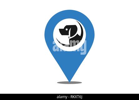 vettore dell'icona del logo dog di posizione Illustrazione Vettoriale