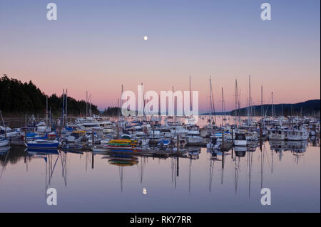 Luna piena sopra Gange Harbour Foto Stock