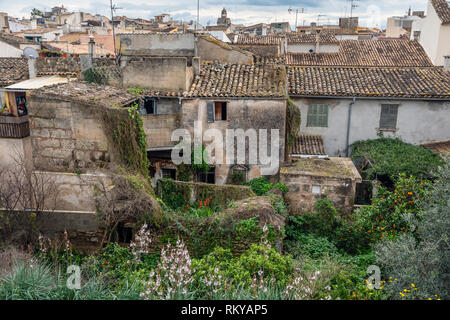 Case Alcudia, Mallorca, visto da il muro della città Foto Stock