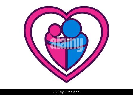 Amore di madre e bambino icona logo vector concept design piatto Foto Stock