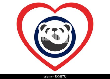 Amore panda logo icona concetto concetto vettoriale design piatto Foto Stock