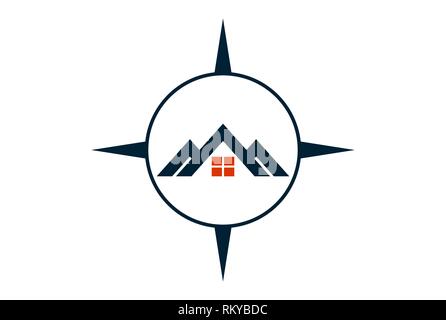Residence compass estate home icona logo vector concept design piatto Foto Stock