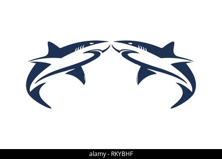 Due shark astratta icona logo vector concept design piatto Foto Stock