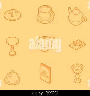 Ristorante profilo piatto isometrica Icone. Illustrazione vettoriale EPS, 10 Illustrazione Vettoriale