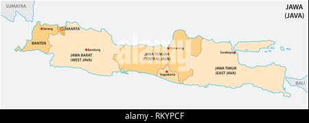 Semplice politica e amministrativa di mappa vettoriale dell isola indonesiana di java Illustrazione Vettoriale