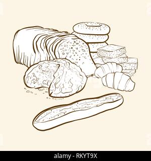 Raccolta di prodotti da forno, disegnati a mano illustrazione vettoriale Illustrazione Vettoriale